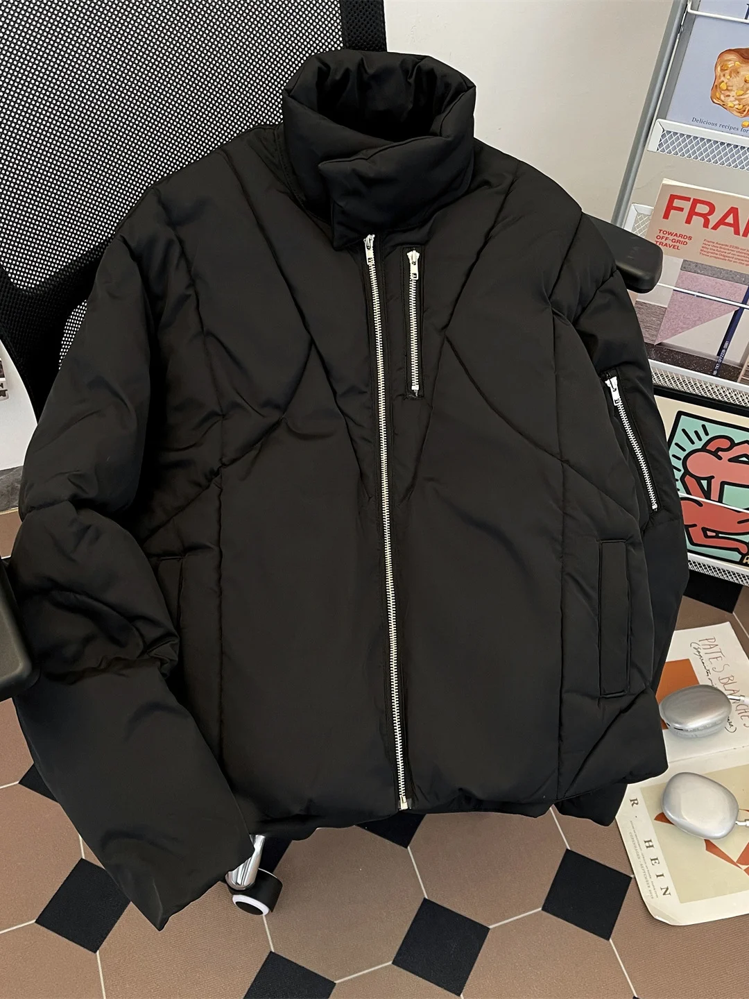 

Thiened Stand Collar Men's Cotton Jaet Winter Faion Brand Warm Anti-Cold High-End Design Cool Sle Casual Long Sve ...