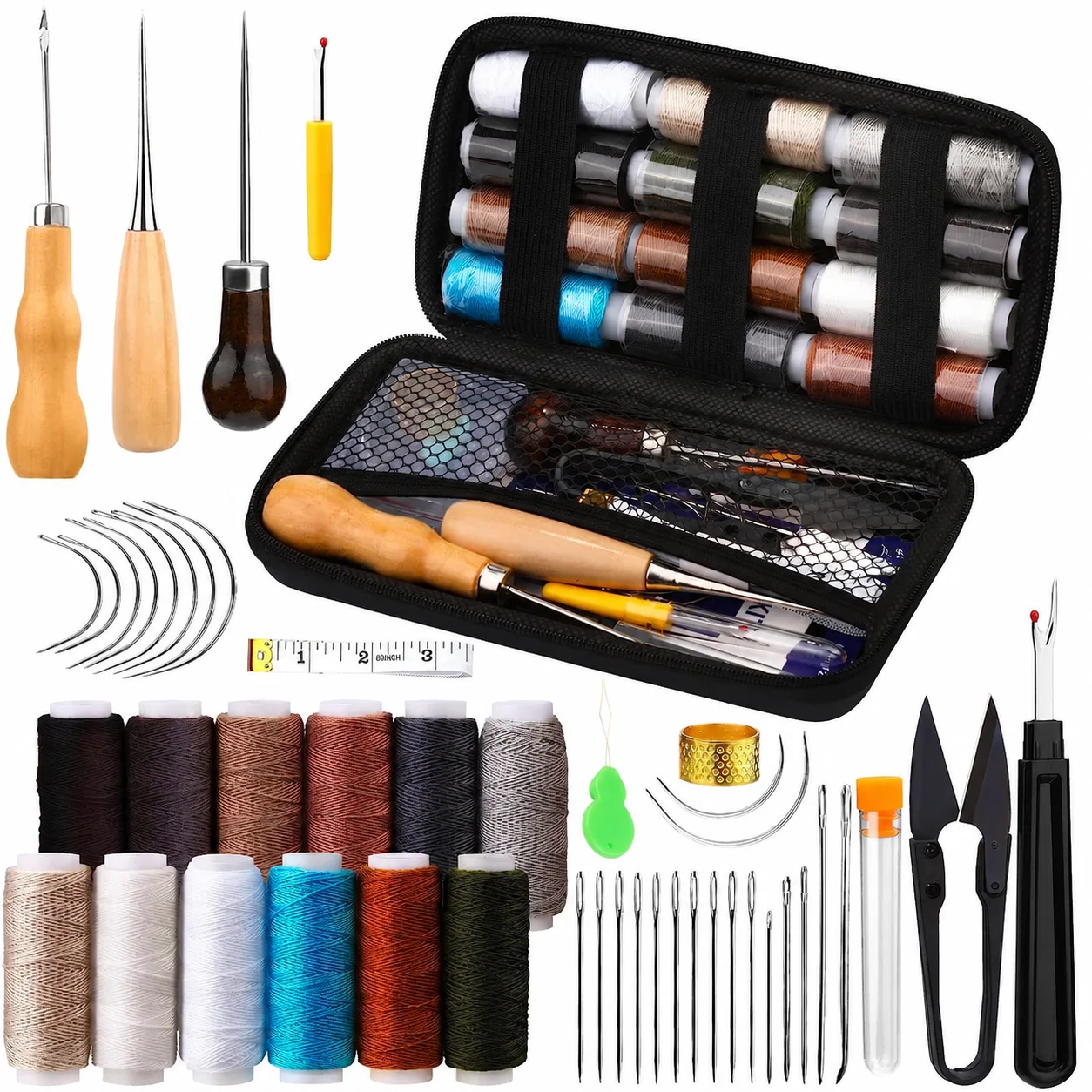 Leather Sewing Kit Professional DIY Leathercraft Tools for Crafters Alloy Steel Needles Waxed Thread Wallet Bag Making Set