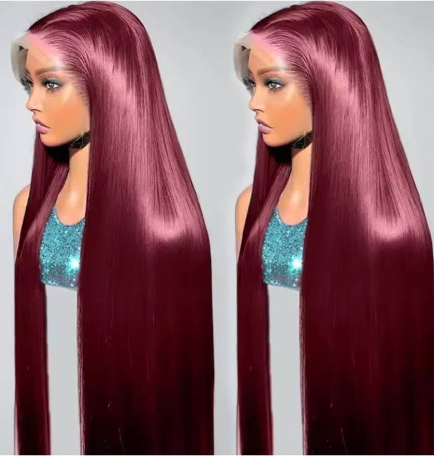 

Glueless Burgundy Red Colored 13X4 Lace Front Wig Human Hair Wigs Super Double Drown Bone Vietnamese Straight Lace Frontal Wig