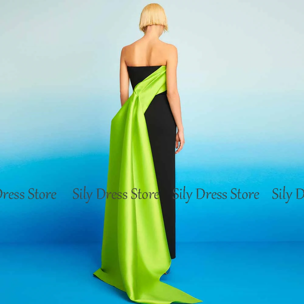 فساتين سهرة نسائية أنيقة 2025 جيرسي وعمود الساتان فستان المشاهير أخضر وأسود بدون حمالات ثنيات فساتين لحضور الحفلات الموسيقية