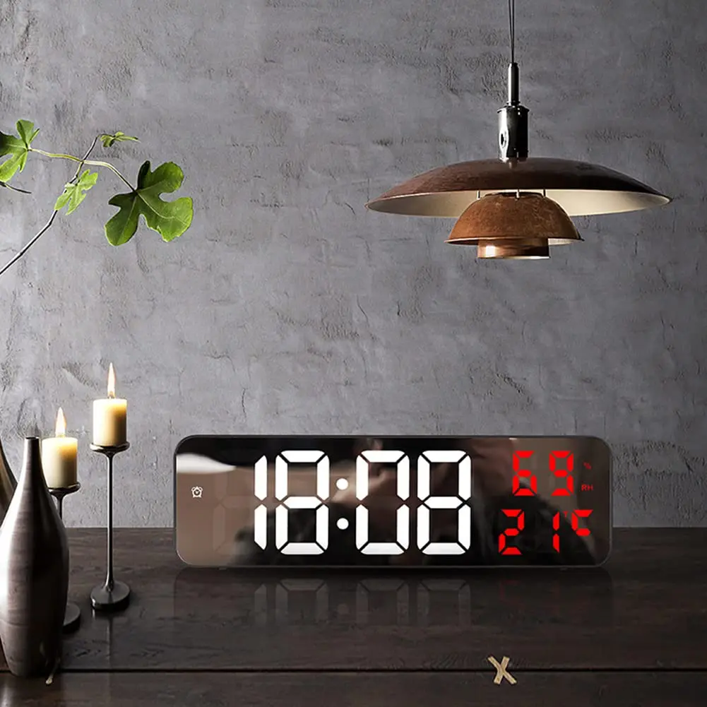 Led Digital Wall Clock Large Screen Wall-mounted Time Temperature Humidity Display Electronic Alarm Clock For Home Decor