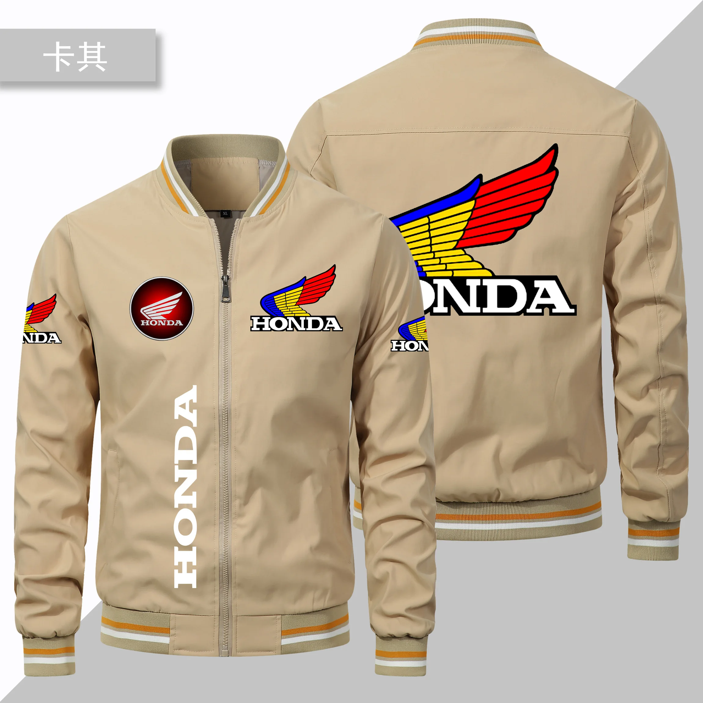 Motorcycle Jacket Honda 2025 New Honda Car Wing HRC Logo Printed Men's Round Neck Jacket Oversized Windproof Motorcycle Jacket