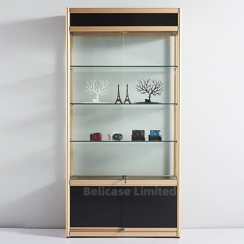 

custom，High Quantity Of Black Wooden Material With Glass Showcase For Object Toys Display