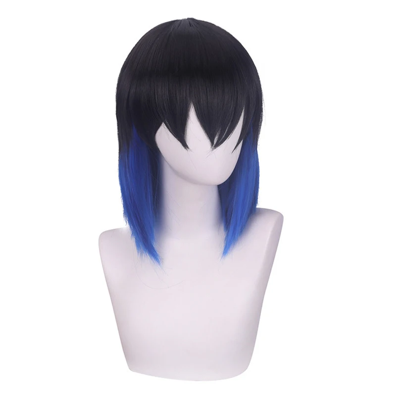 Hashibira Inosuke Short Blue Ombre Wig Kimetsu no Yaiba Heat Resistant Hair Cosplay Costume Wigs