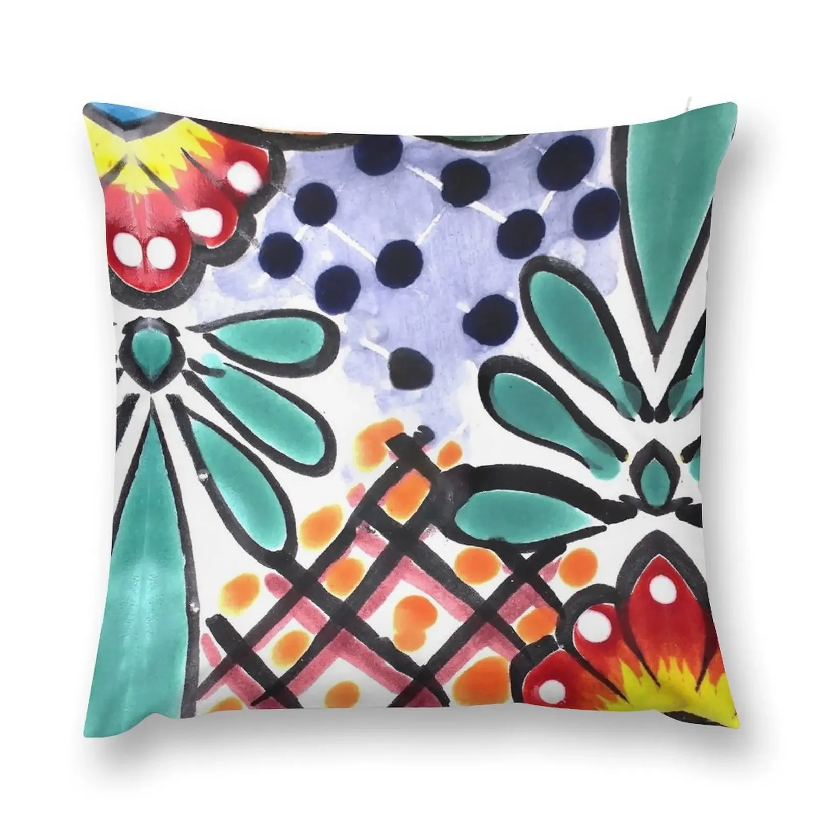 Colorful Talavera, Orange Accent, Mexican Tile Design Throw Pillow Sofa Pillow Cover Luxury Cushion Cover pillow