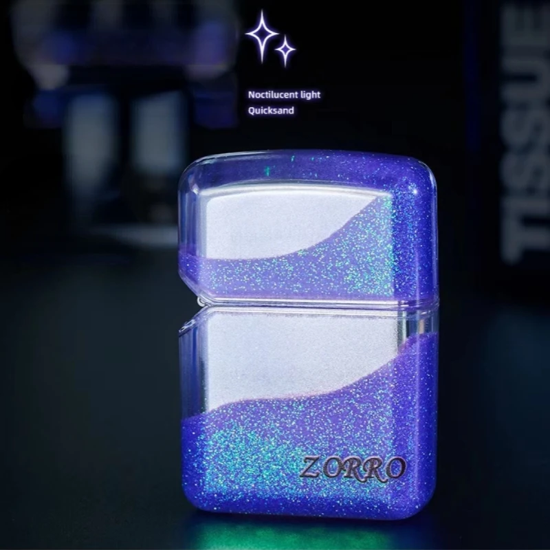 ZORRO Luminous Quicksand Windproof Kerosene Lighter Classic Grinding Wheel Ignite Brilliant Colors Lighters Gadgets Men\'s Gift