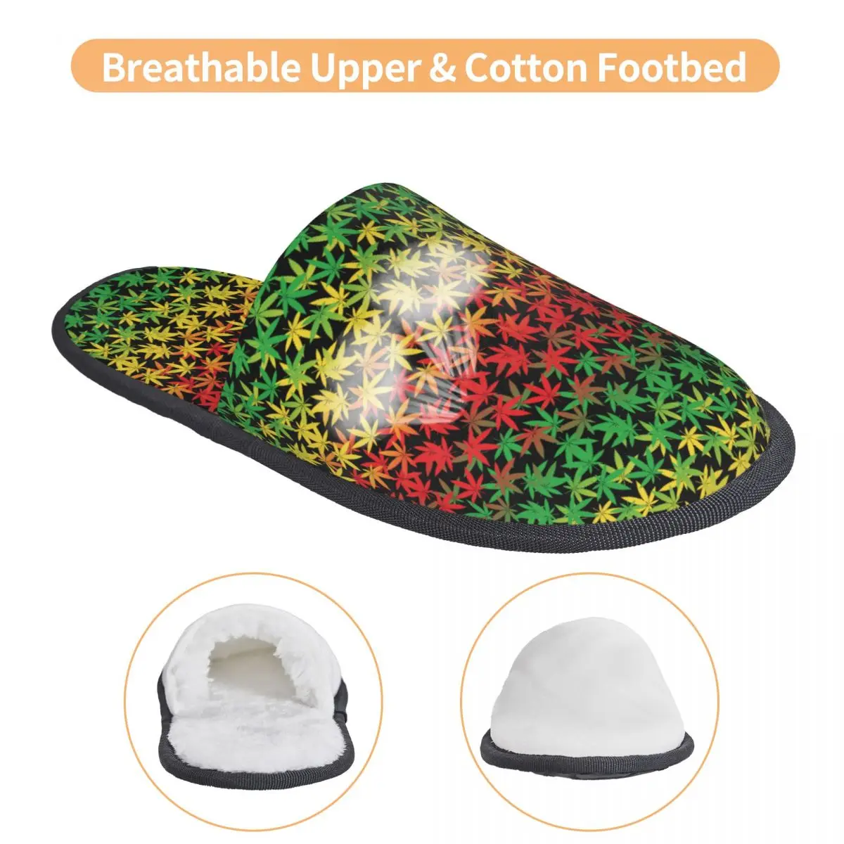 Winter Slippers Rasta Reggae Marijuana Leaves Merch Household Fur Slides Slippers Living Room Jamaican Rastaman Soft Anti Slip