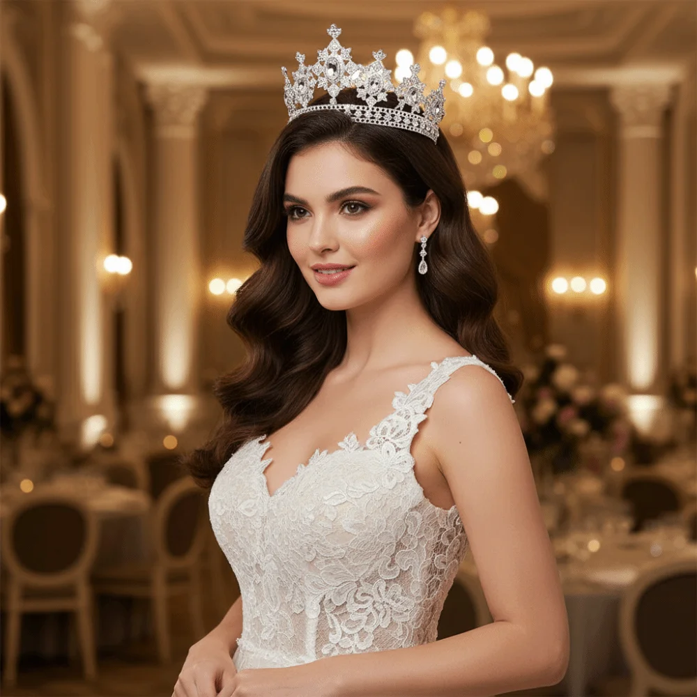 

Luxury Vintage Tiara Crowns Elegant Sparkling Bride Crystal Headpiece Trendy Exquisite Crystal Rhinestone Crown