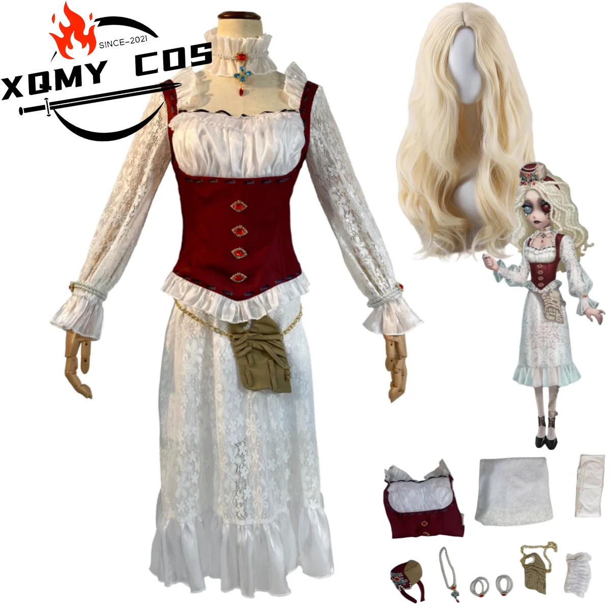 

XqGame Identity Ⅴ Ada Mesmer Psychologist Cosplay Costume White Skirt Tops Ethnic Style Uniform Wig Woman Sexy Carnival Suit
