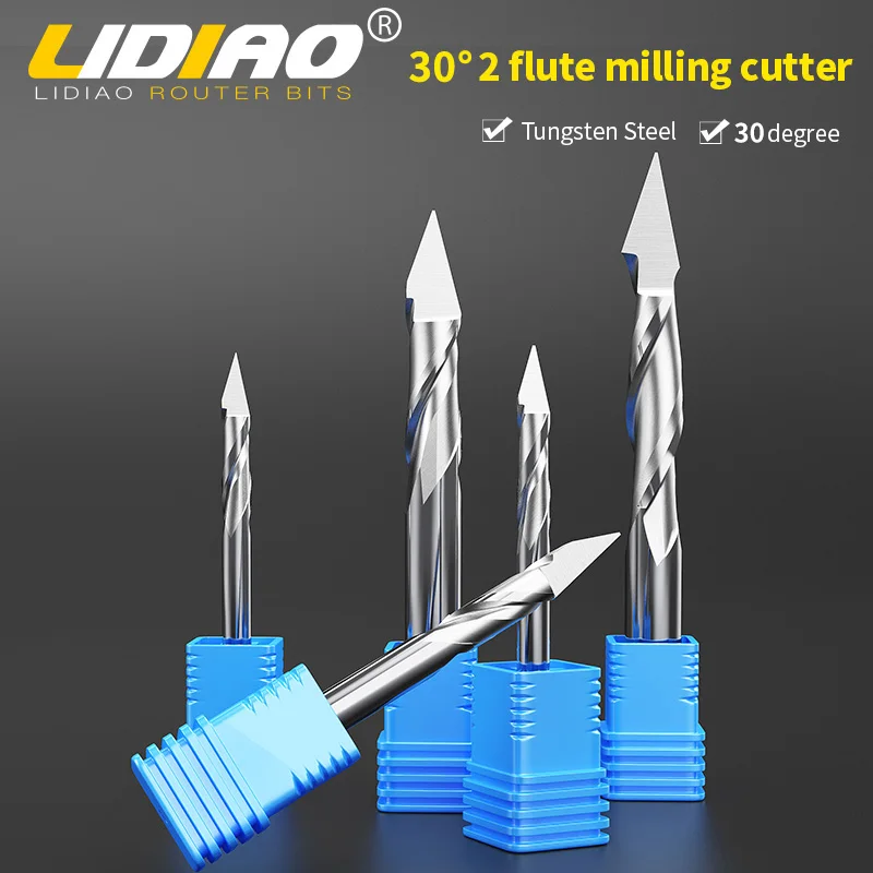 LIDIAO 3D Spiral Engraving Bit CNC Router Bit 3.175mm Shank V Shape Carving Bits 2 Flute Milling Cutter Woodworking Tools