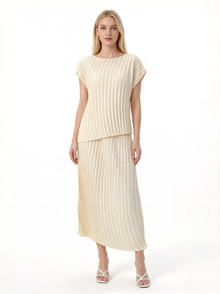 

Miyake Pleated Suit for Women 2026 Summer New Top and Skirt Set Elegant Comfortable Casual Fashionable Women's Design Pleat