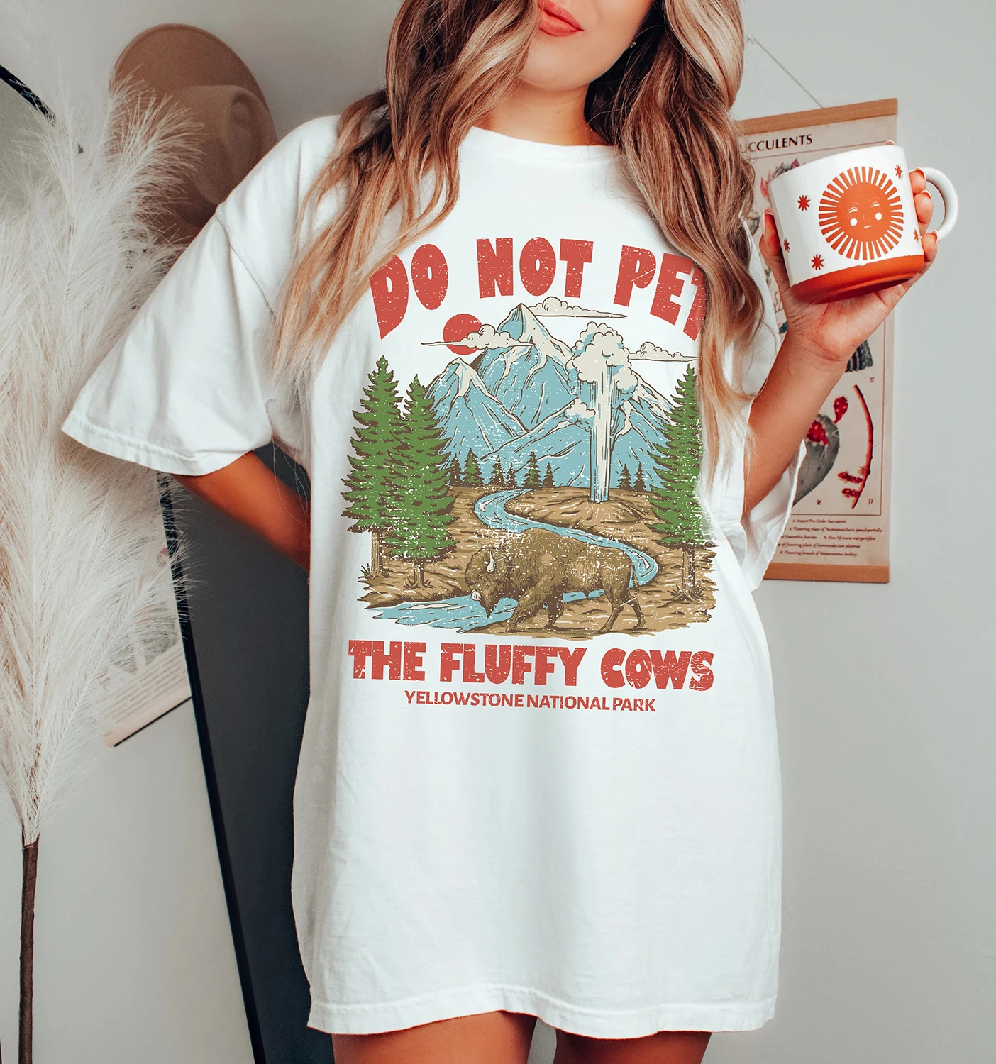 

Do Not Pet The Fluffy Cows Funny Slogan Women T-shirt Vintage Fashion Eastern Mountain Scenery Print Female Holiday Casual Tee