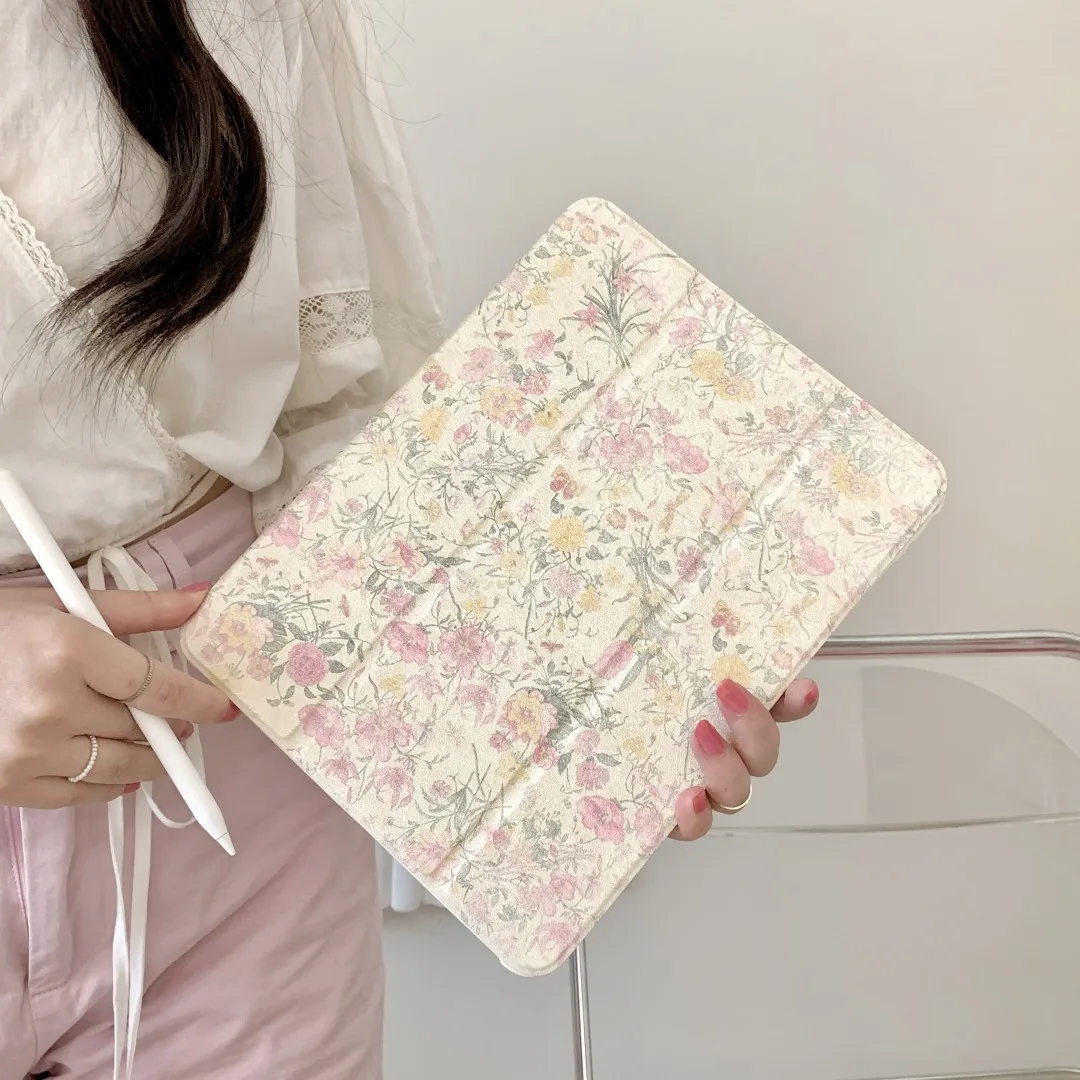 Retro Flower Case For ipad Air 5 4 10.9 Pro 11 10.5 Air 9.7 2022 Mini 6 Smart Cover With Pencil Holder iPad 10.2 8th Generation