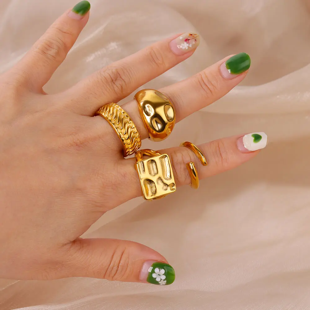 Vintage Square Rings For Women Men Gold Color Stainless Steel Geometric Ring Female Punk Hip Hop Jewelry Party Gifts Bague
