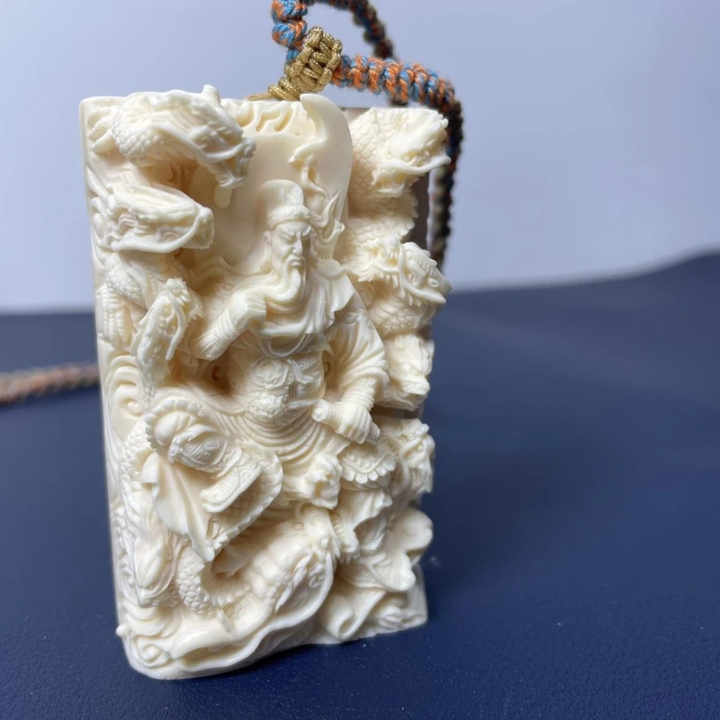 Natural Ivory Fruit Carving Jiulong Guan Gong Wu God of Wealth Pendant Brand Charm High-end Ornaments WenPlay Car Hanging Handle