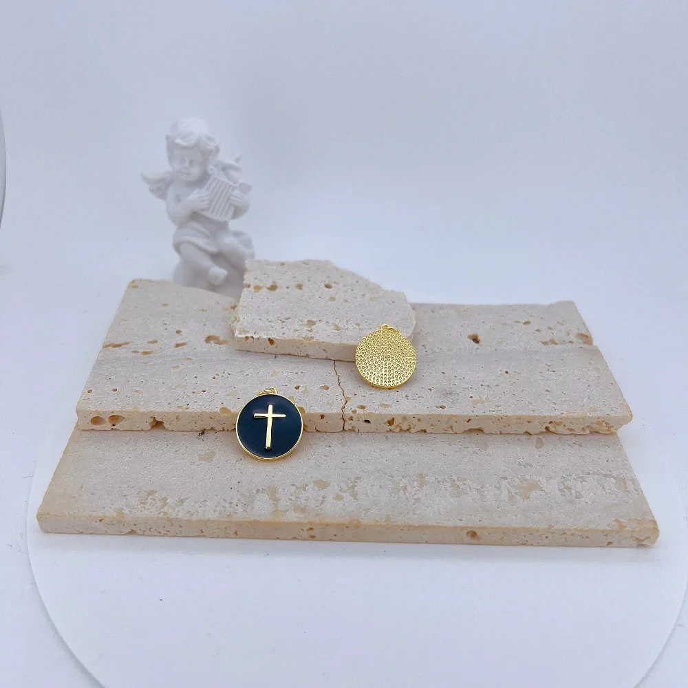 LJRIVER 4 Pcs Enamel Pendant for Diy Earrings Necklace Jewelry Making Plating Brass Cross Round Color Charms Pendant Wholesale