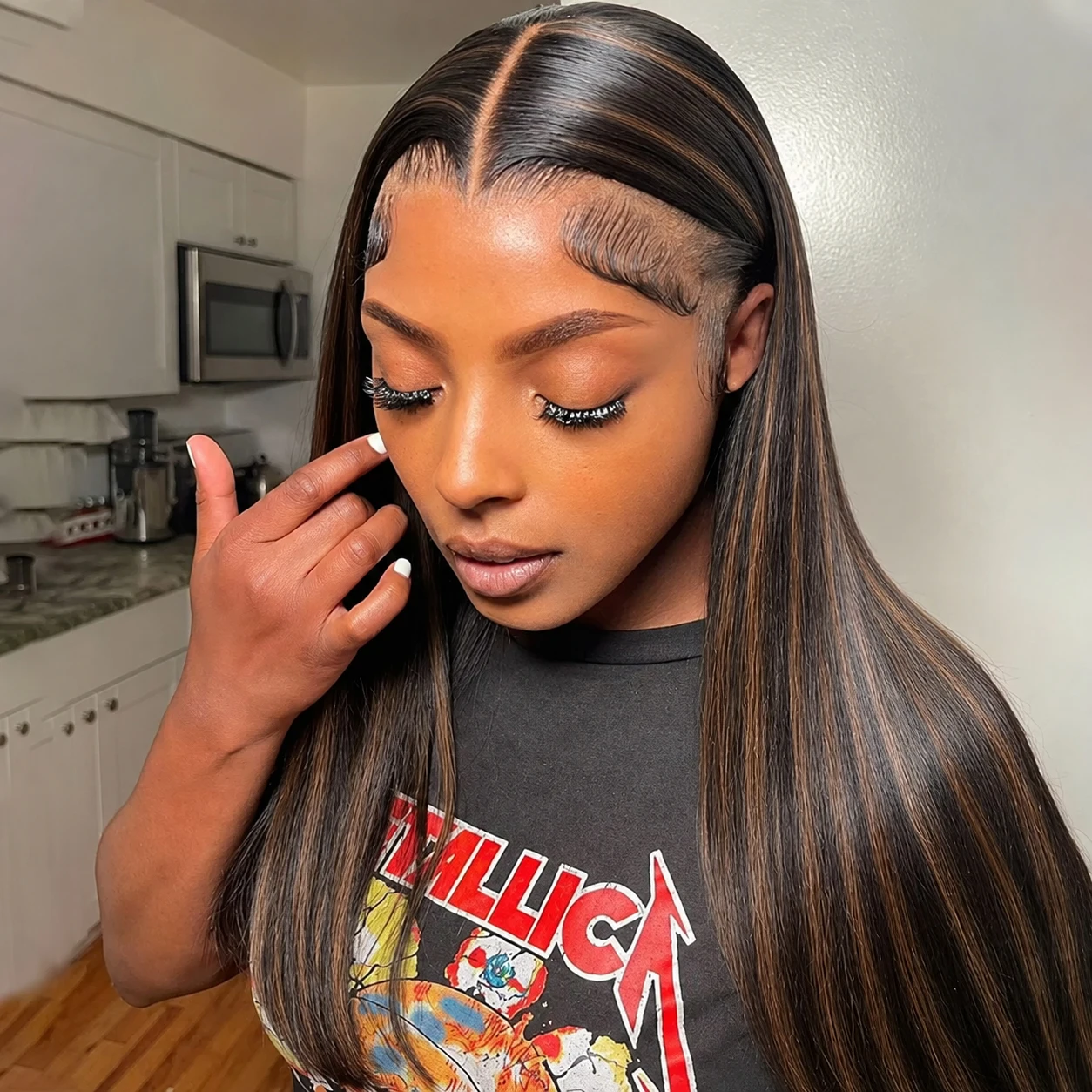 1B/30 Highlight 13x4 HD Lace Front Wigs Human Hair 30 Inch Bone Straight Brazilian Hair Wig Pre Plucked Natural Hairline with Baby Hair Ombre Balayage Black Brown Colored Lace Frontal Wig for Women