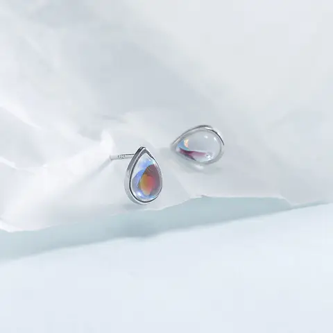 VOQ Silver Color Cute Water Drop Moonstone Stud Earrings for Women Girls Teens Kids Minimalist Stud Earrings