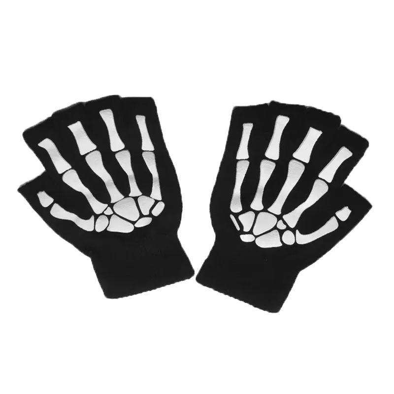 1/2/3/4 paar New Kids Halloween Skeletschedel Half Vinger Lichtgevende Punk Handschoenen Winter schedel Vingerloze Zwarte Wanten