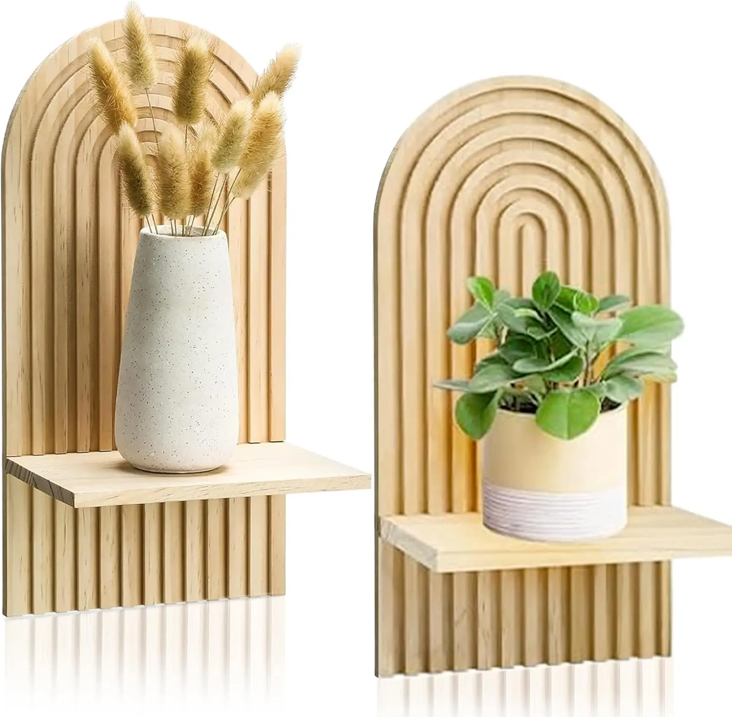 

Boho Wall Shelf Set of 2-15 x 8.6 Inch Arched Wooden Hanging Shelves for Living Room & Bedroom - Mid-Century Modern Boh