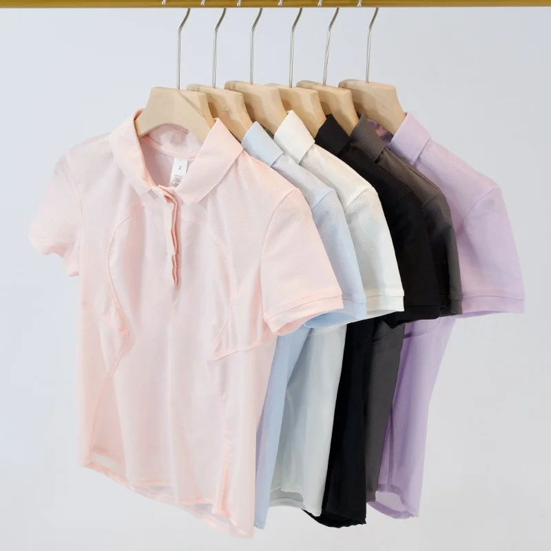 Women's Short Sleeve Casual Polo Mesh Breathable Quick-Dry Slim Fit Sports Fitness Tennis Shirt