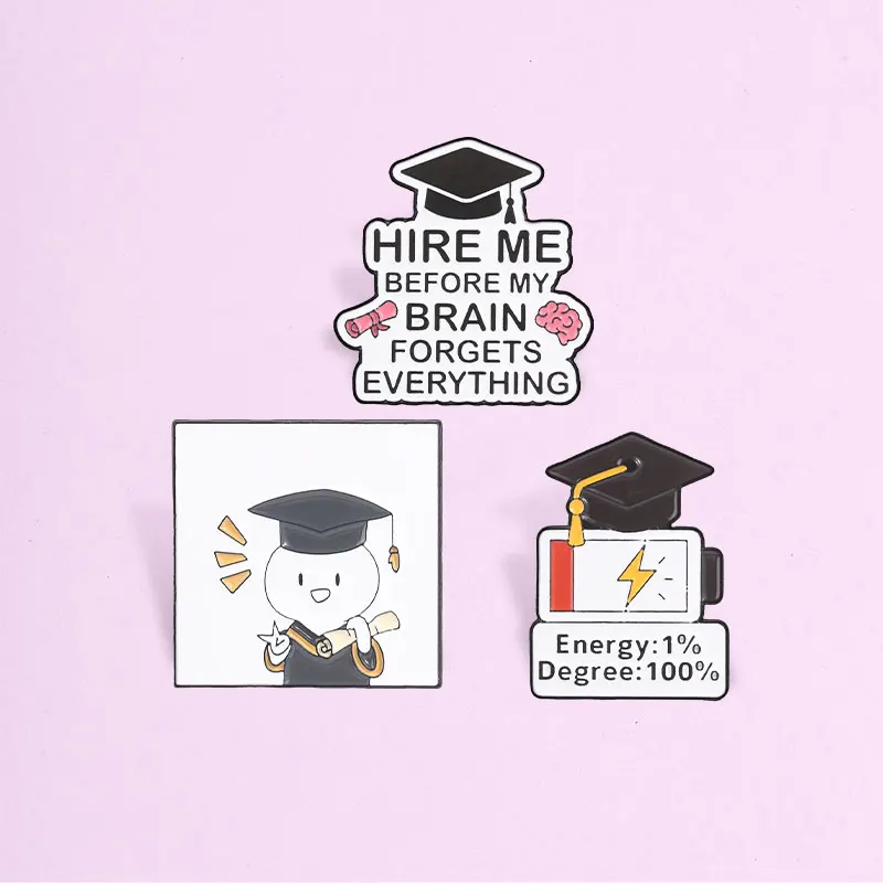 Graduation Humor Enamel Pin Set Low Battery "Hire Me" Slogan Brooch Job Seeker Gift for Clothing Accessories