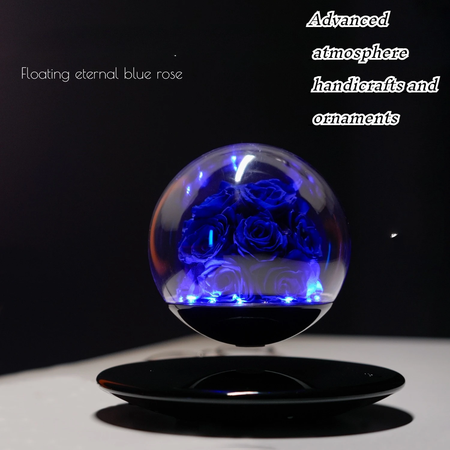 New Fashionable and High-end Magnetic Levitation Eternal Flower Blue Rose Home Decoration Light Luxury Desktop Crafts Ornaments