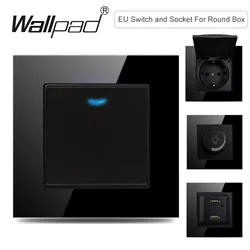 Interruttore a pulsante ue indicatore LED Wallpad cristallo nero 1 2 3 Gang 2 vie Cross Rocker Fan Dimmer interruttore 16A presa