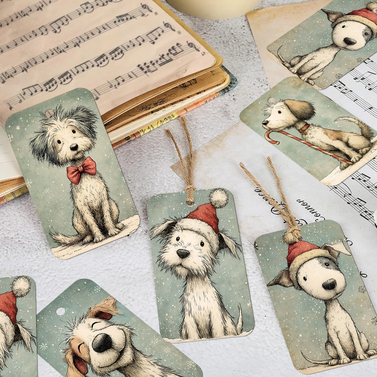 50 Stück Weihnachts-Geschenkanhänger mit Hundemotiv und Hanfseil, Etiketten zum Verpacken von Geschenken, Partygeschenken, zur Herstellung von Weihnachtsbaumschmuckkarten – Detail 1
