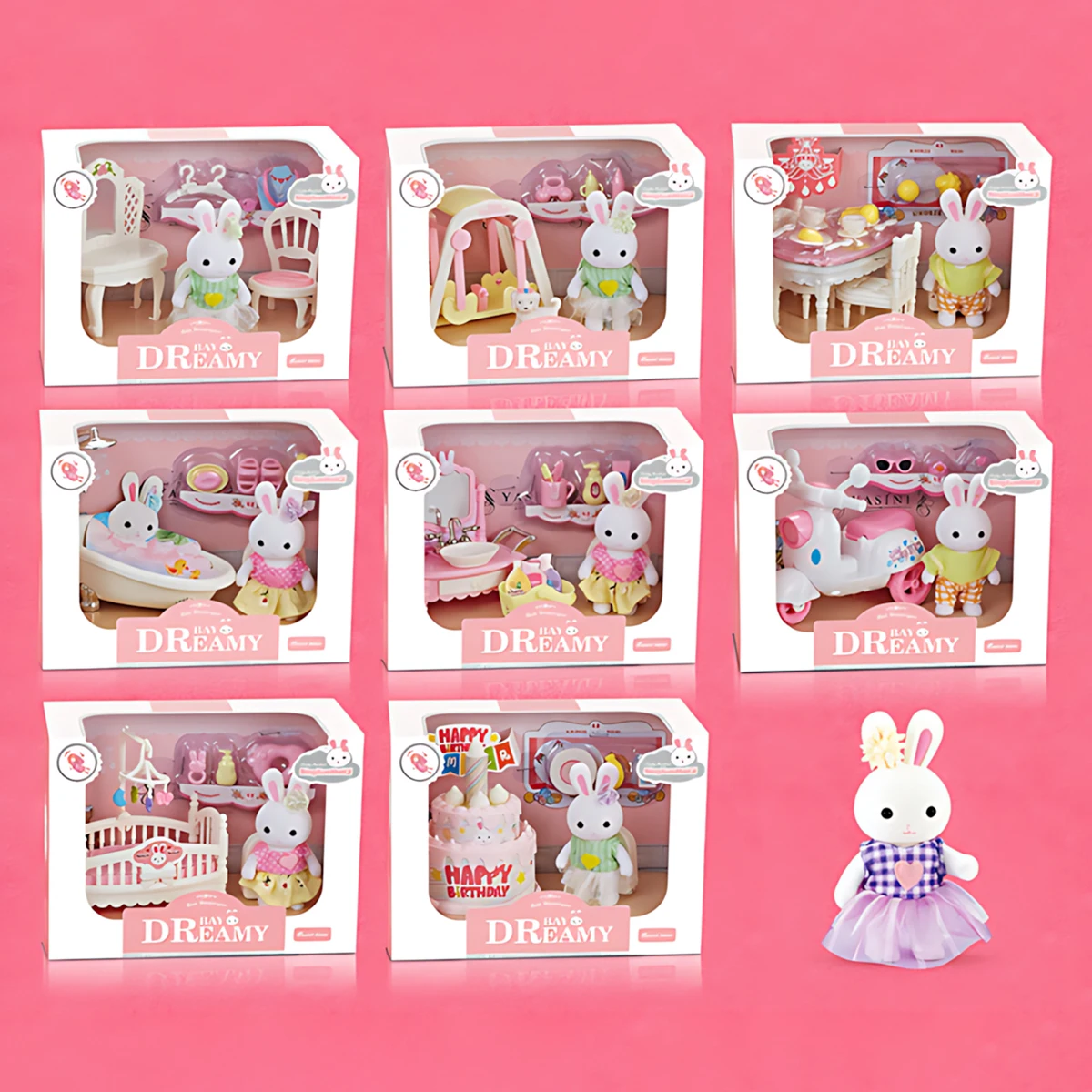 Mini Rabbit Dress Girl Cute Simulation Scene Toy Playing House Children's Birthday Gift Indoor Parent-child Interaction