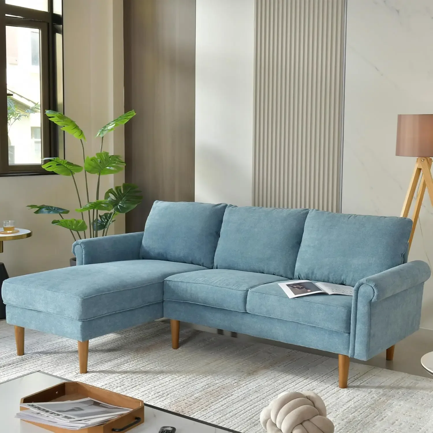 

Sectional Couch,L-Shaped Sofa with Chaise,Suede Fabric 3 Seat Couch for Small Space,Living Room,Apartment(Light Blue)