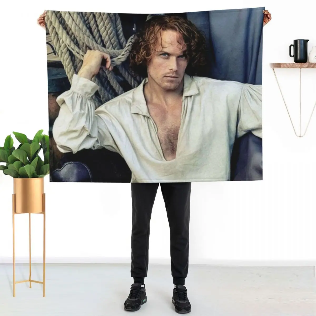 Sam Heughan Throw Blanket Cute Plaid Flannel Custom Stuffeds Travel Flannel Fabric Blankets