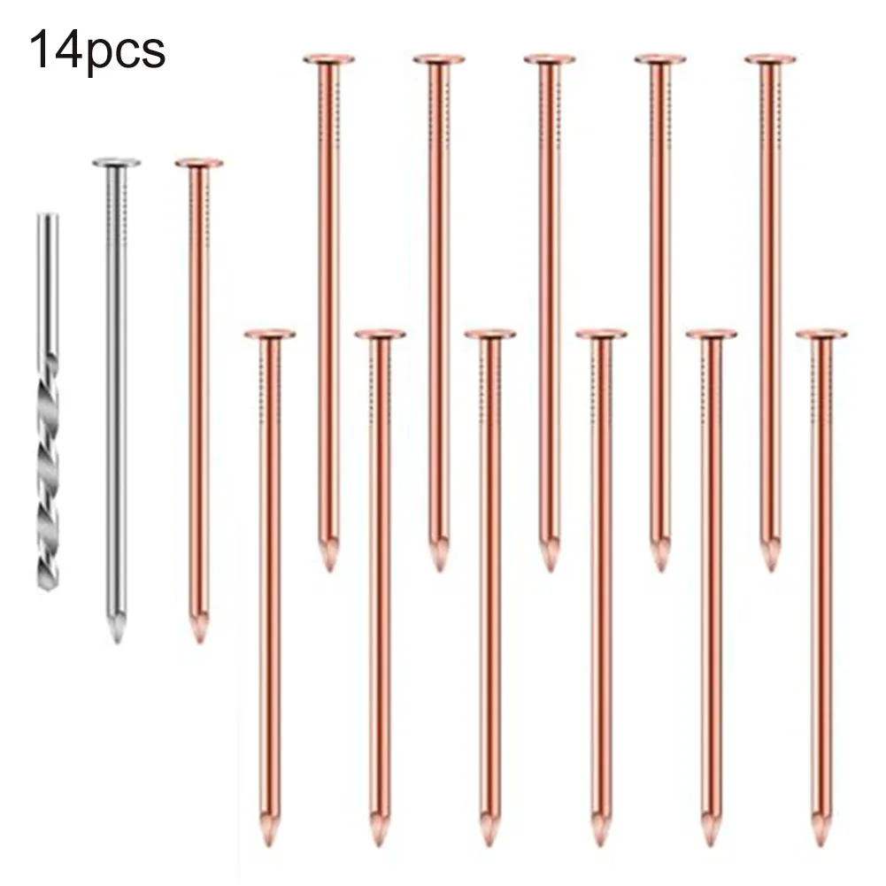 

14pcs Copper Nails Kit To Killing Trees,3.5 Inch Pure Copper Nails Bulk,Stump Removal Spikes Hardware Nails Hand Tools