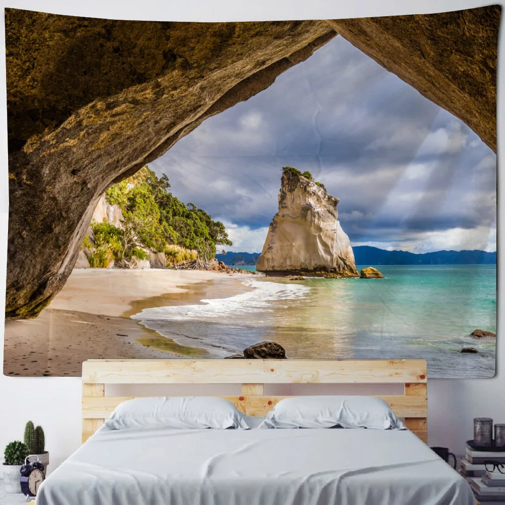 Natural Landscape Beach Coconut Fabric Tapestry Large Bohemia Wall Decor Blanket Home Decoration Eco-Friendly Artistic Design