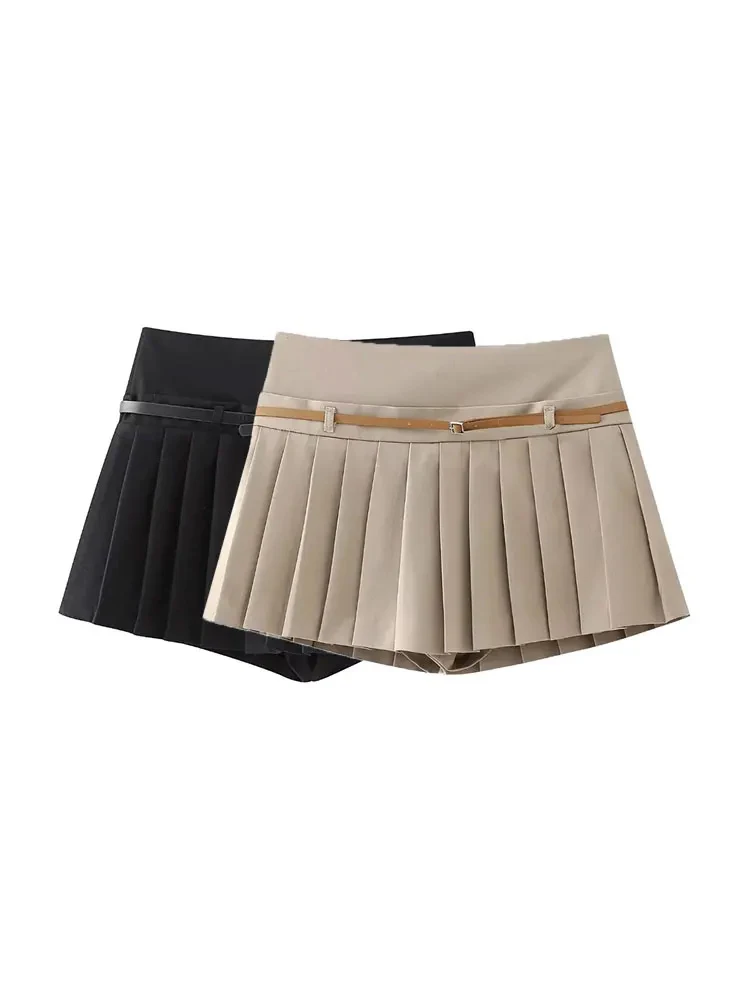 SIYANG Pleated Shorts Skirts for Women, Side Zipper, Mid Waist, Female Skort, Fashion