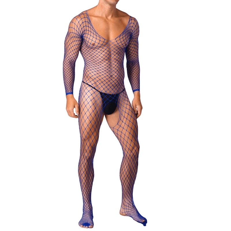 MEN Crotch Underwear Gentlemen Fun Sleepwear Long Sleeves Sexy Nightwear Erotic Plus Size Man\'s Body Suits Hot Male Bodystocking