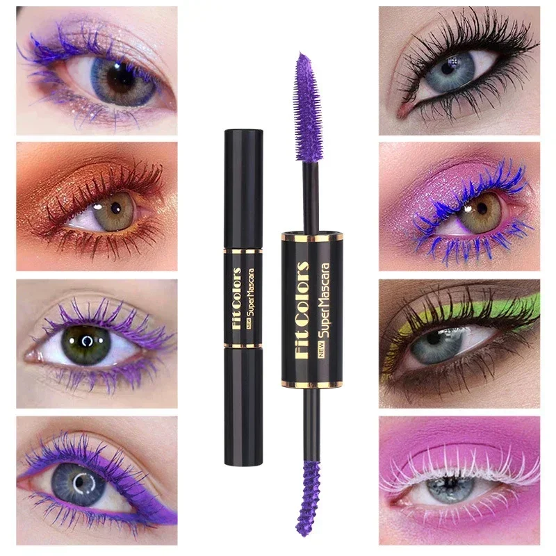 1pc Doppia testa Impermeabile Mascara colorato Estensione ciglia Arricciatura spessa Mascara bianco blu viola a lunga durata ad asciugatura rapida