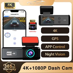 Aprilboy WIFI Dash Cam 4K Car DVR Front and Rear Dual Lens Auto Car Camera with APP Control Night Vision 24H Parking Monitor