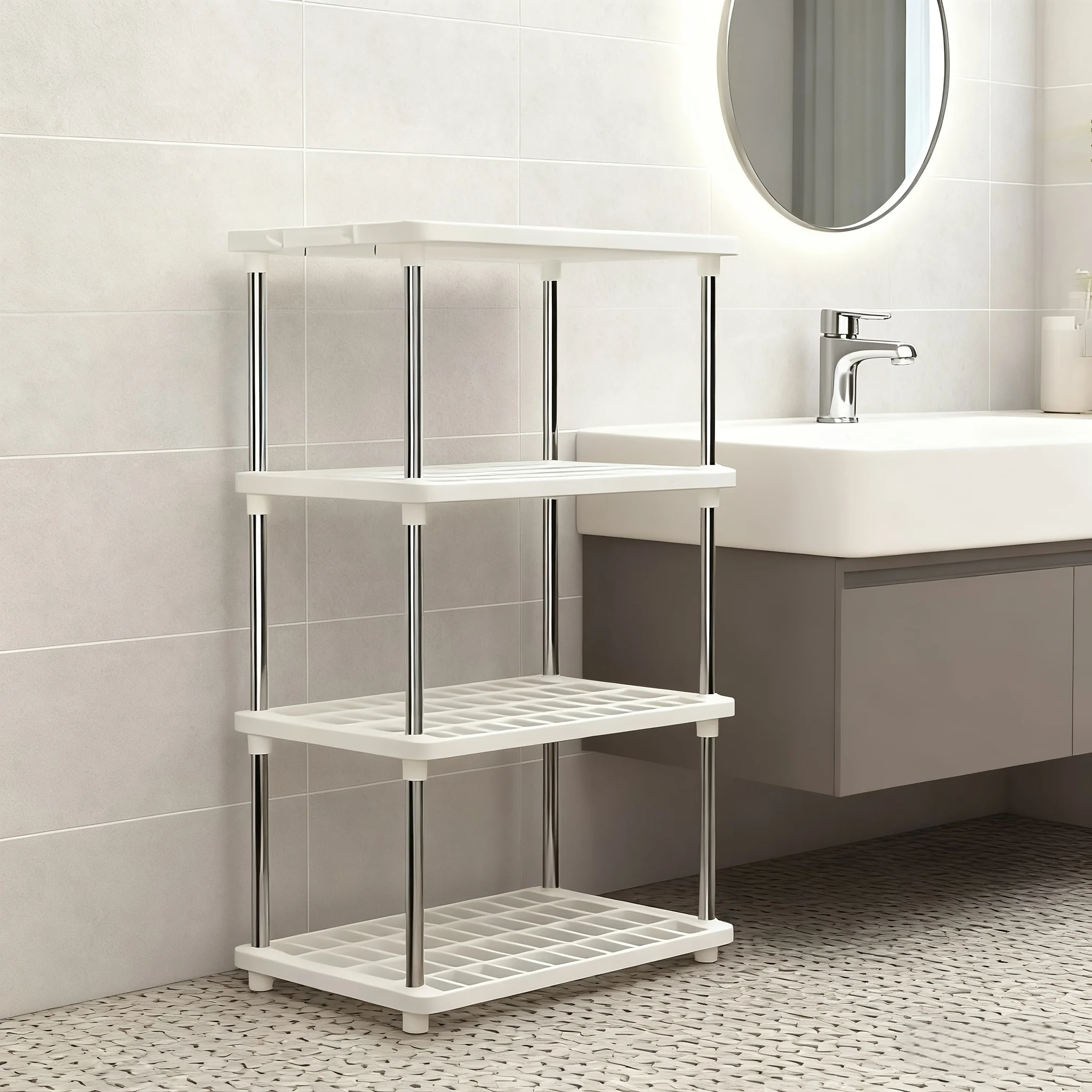 

Four layer storage and sorting rack, space saving, suitable for kitchens, bathrooms, and offices
