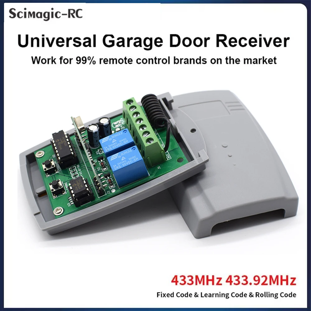 Receptor de mando a distancia Universal para puerta de garaje, 433MHz, CC de 12-24V, 2 canales, 433,92 mhz, transmisor de comando de puerta de código rodante fijo