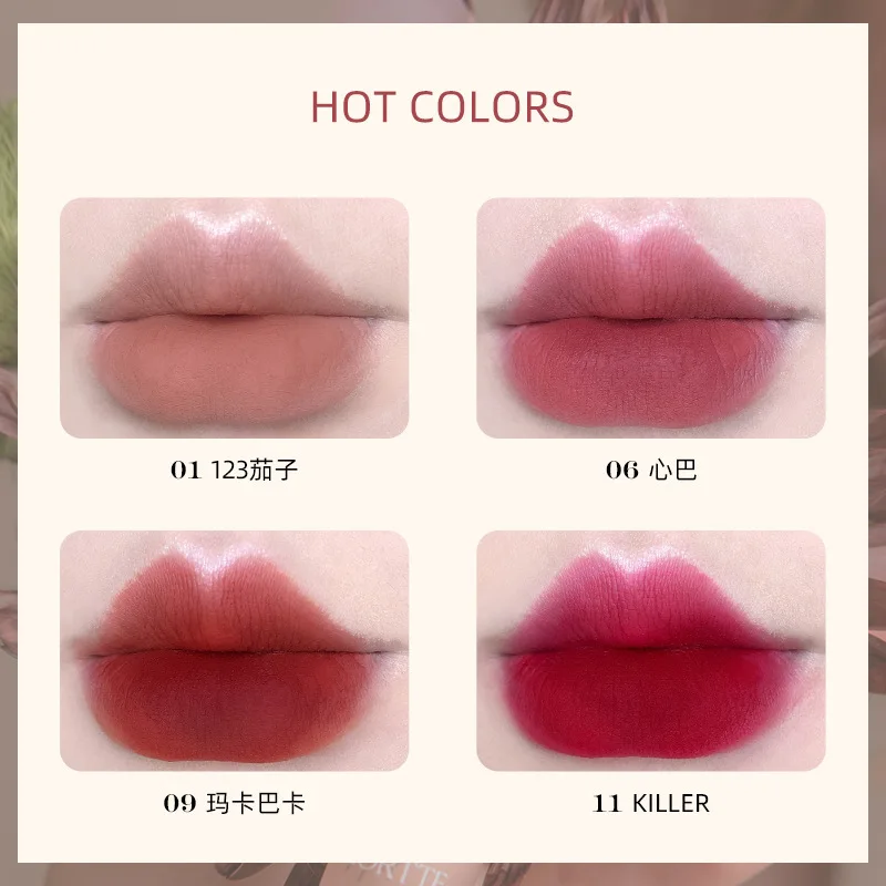 FLORTTE Matte Lip Stick Velvet Lip Glaze Velvet Korean Lipstick Maquillage Femme Long-Lasting Wear Fade Waterproof Lip Gloss