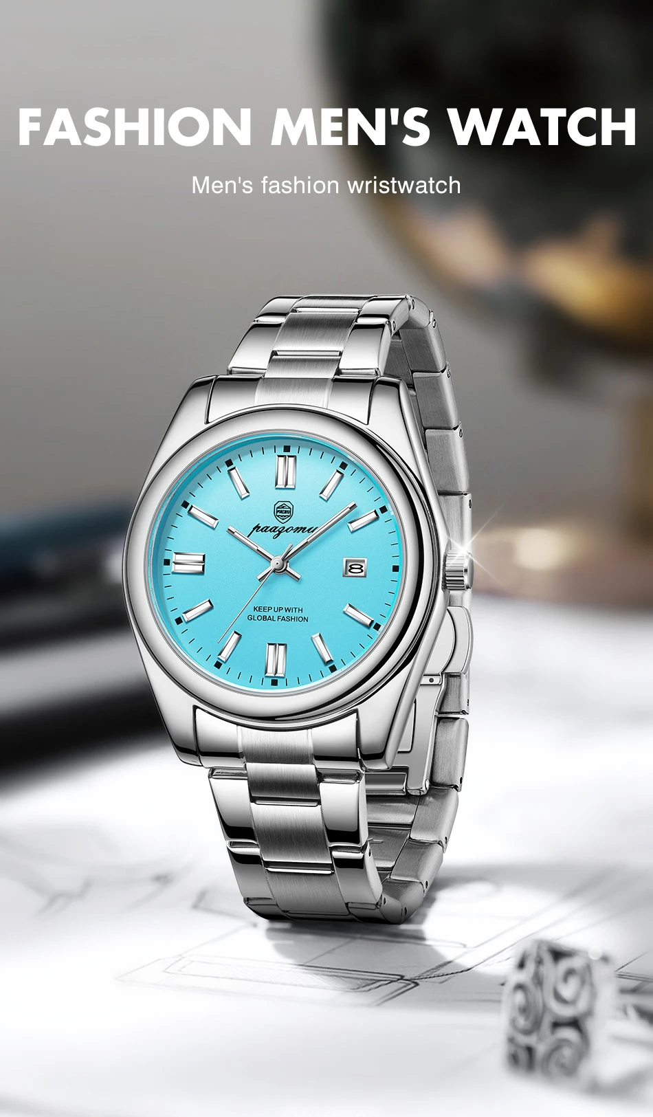 PAAZOMU Herren Luxus-Armbanduhr Wasserdicht Leuchtend mit Datumsanzeige Edelstahl Männeruhr Sport Mode Herren Quarzuhren – Detail 2