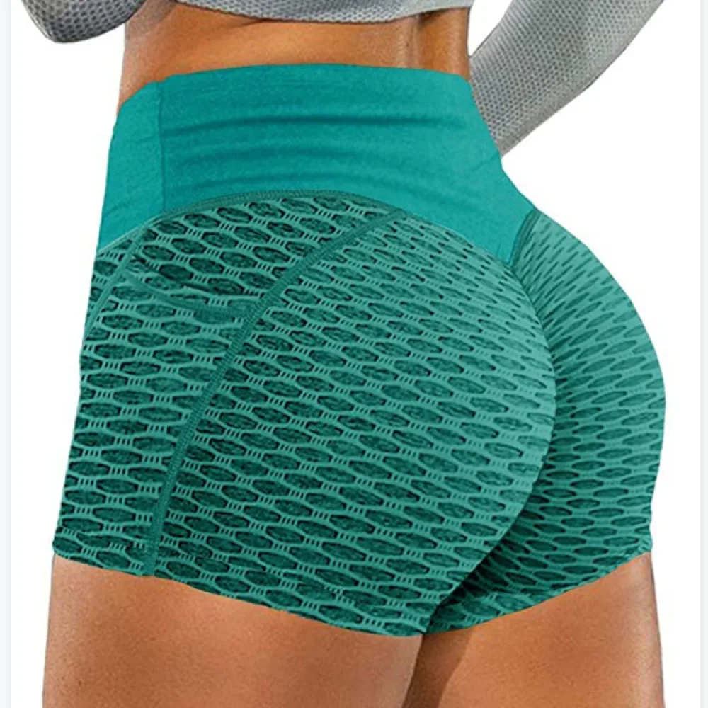 Womens Honeycomb Yoga Shorts High Waist Fitness Running Gym Workout Pants Athletic Sportswear With Pocket Stretchy Compression