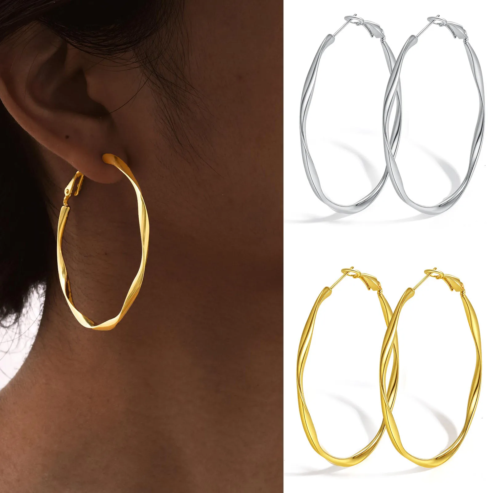 Twist Circle Hoop Earring for Women, Stainless Steel Click-Top Mobius Hoop Huggies Earring, Tarnish Nickel Free Valentine's Gift