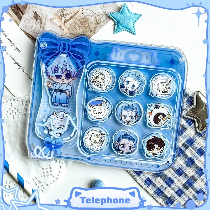 Telephone Series 25mm Acrylic Badge Frame, Cute Bow Pin Display Holder, for Anime Kpop Merch Desk Showcase Decor & Shooting Prop