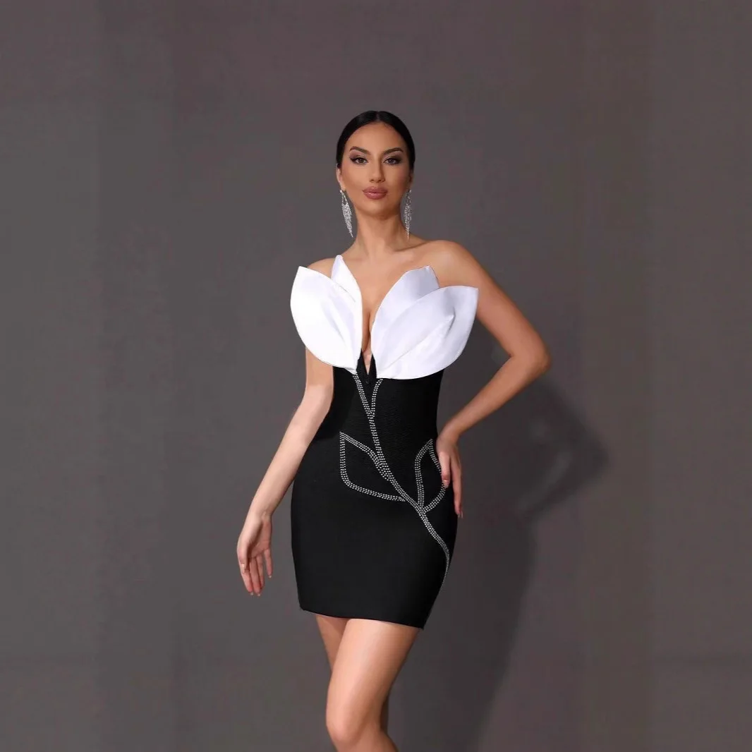 

2025 Новый сетчатый топ с цветочным принтом, сексуальная юбка с повязкой на бедрах, вечернее платье с v-образным вырезом