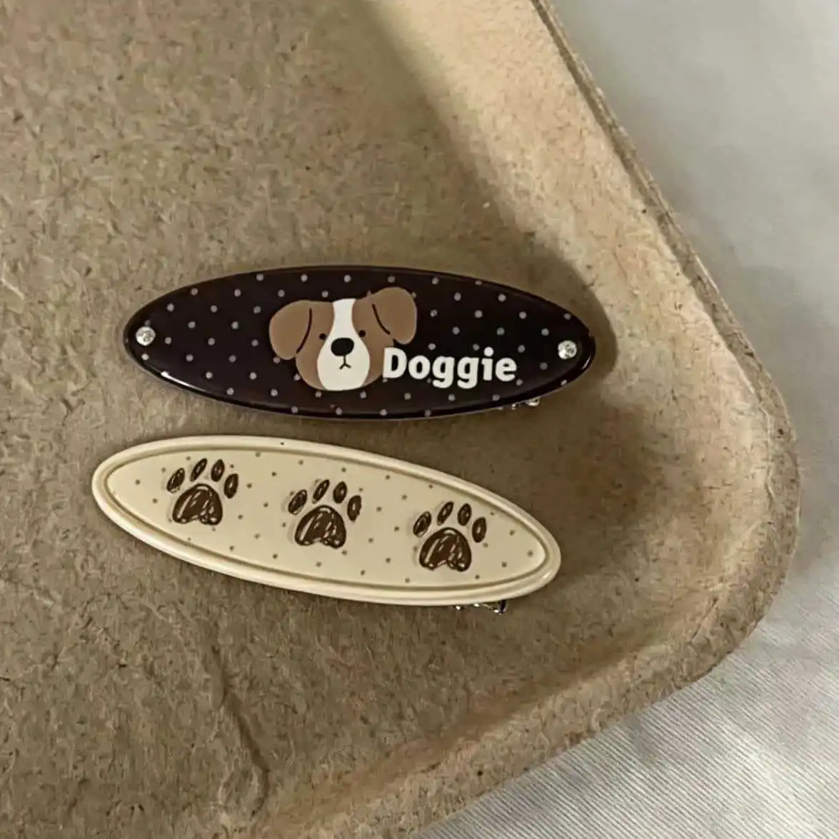 2PCS Autumn Korean Style Oval Hair Clip Cute Cartoon Chocolate Dog Duckbill Hairpin Sweet Girl Side Bangs Daily Hair Accessories