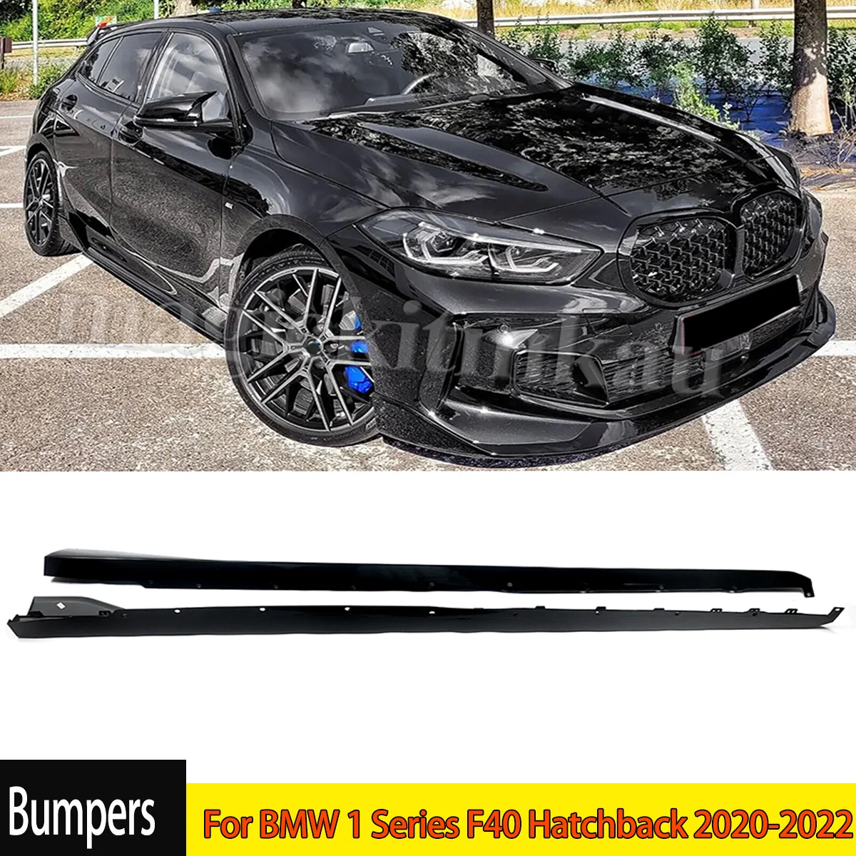 Gloss Black Side Skirts Extension For For BMW 1 Series F40 Hatchback 2020-2022