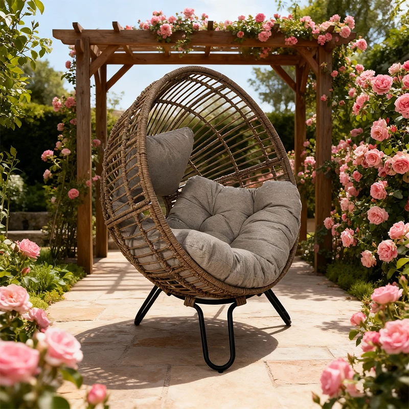 كرسي مستدير مريح مقاوم للماء من البولي ايثيلين على شكل بيضة من الخوص، لون خفيف الوزن، فناء خارجي، حديقة في الشرفة #2