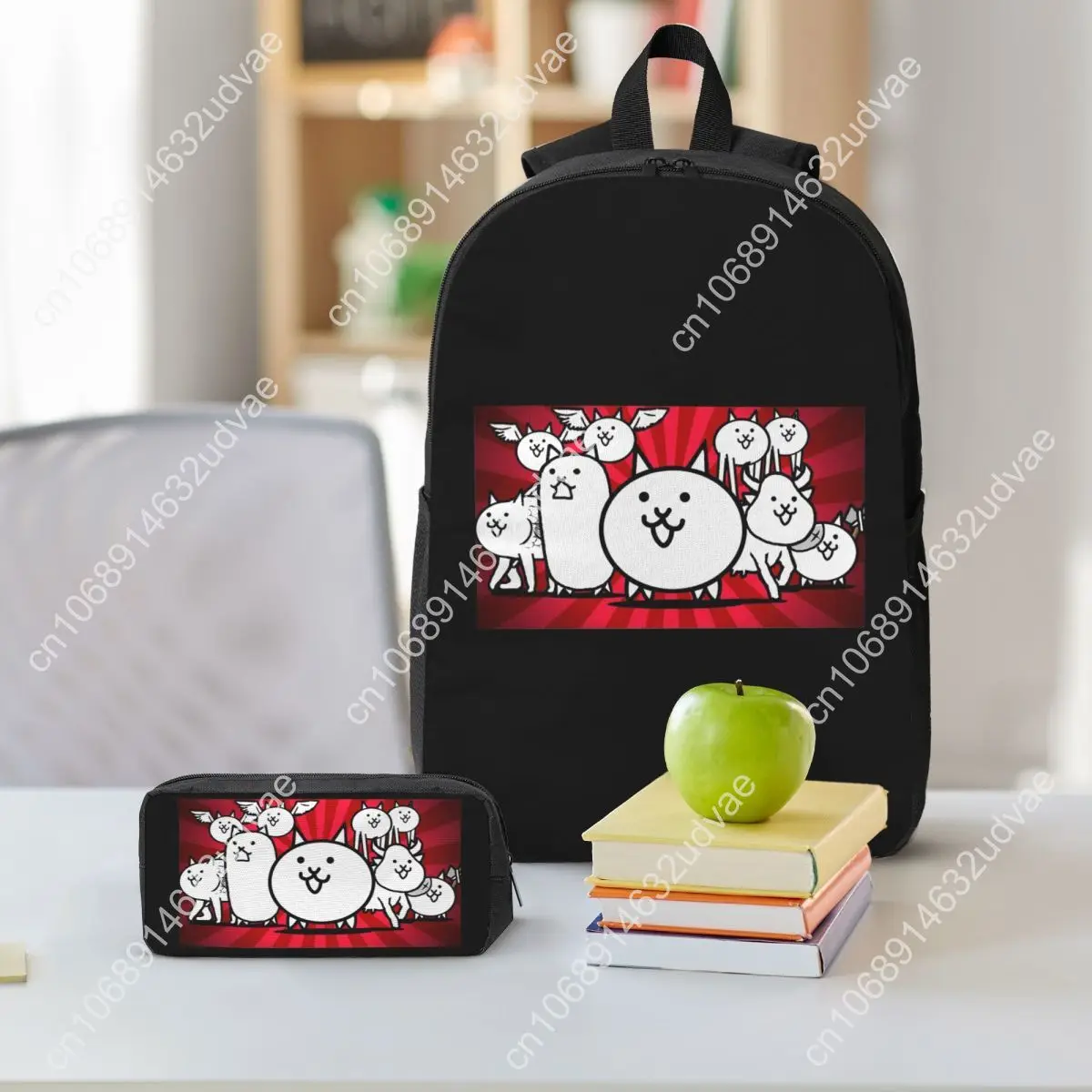 Nyanko Great War Battle Cats Backpack Boys Girls BookBag School Bag Computer Shoulder Bags 3ps Insulated Lunch Bag Pencil Case